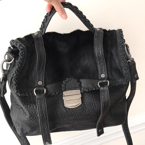 Ash Handbags - Ash Barbara Western Style Leather Satchel, Black/Black